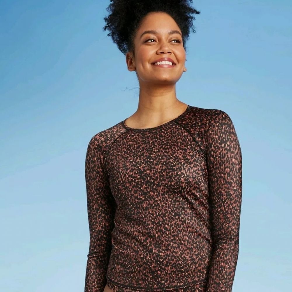 All In Motion Rust Animal Print Women's Long Sleeve Rashguard Swim S